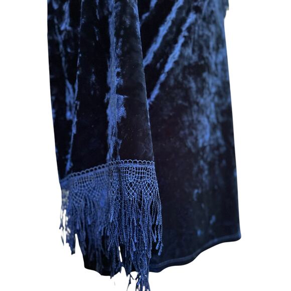 Y2K Velvet Velour Fringe Off Shoulder Peasant Top L/XL Whimsigoth Dark Fairy - Picture 7 of 11